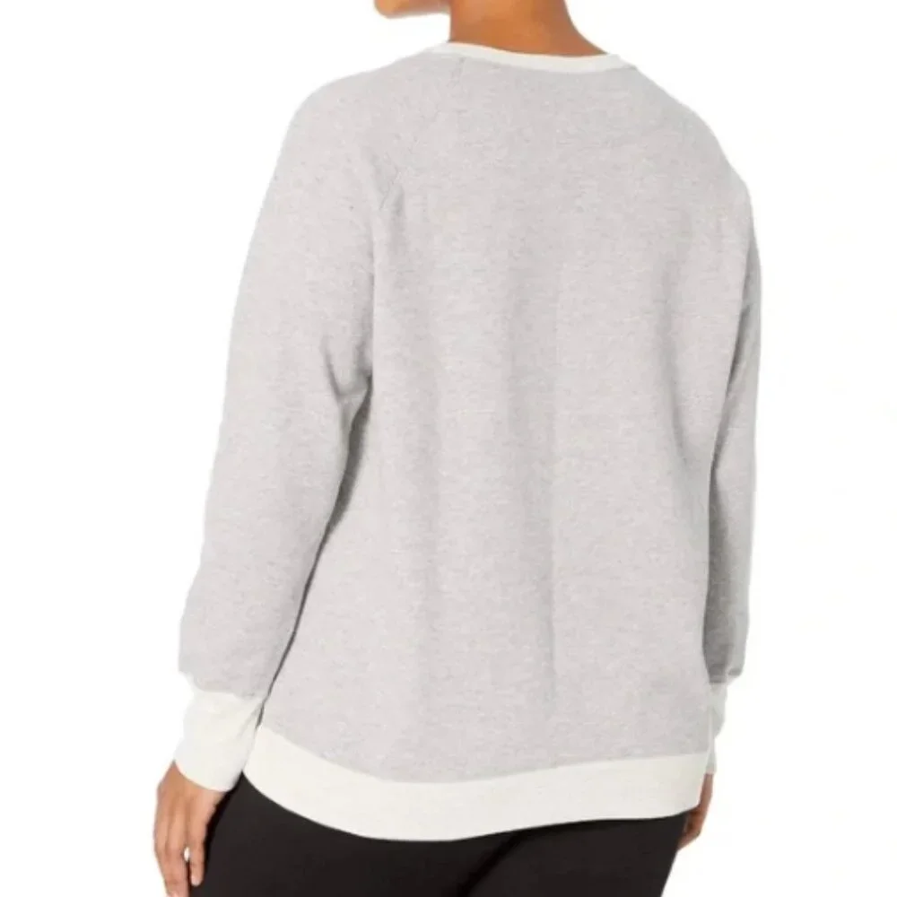Champion Gray Crewneck Sweatshirt Cream Trim Fleece Logo Plus Size 2X - Picture 2 of 15